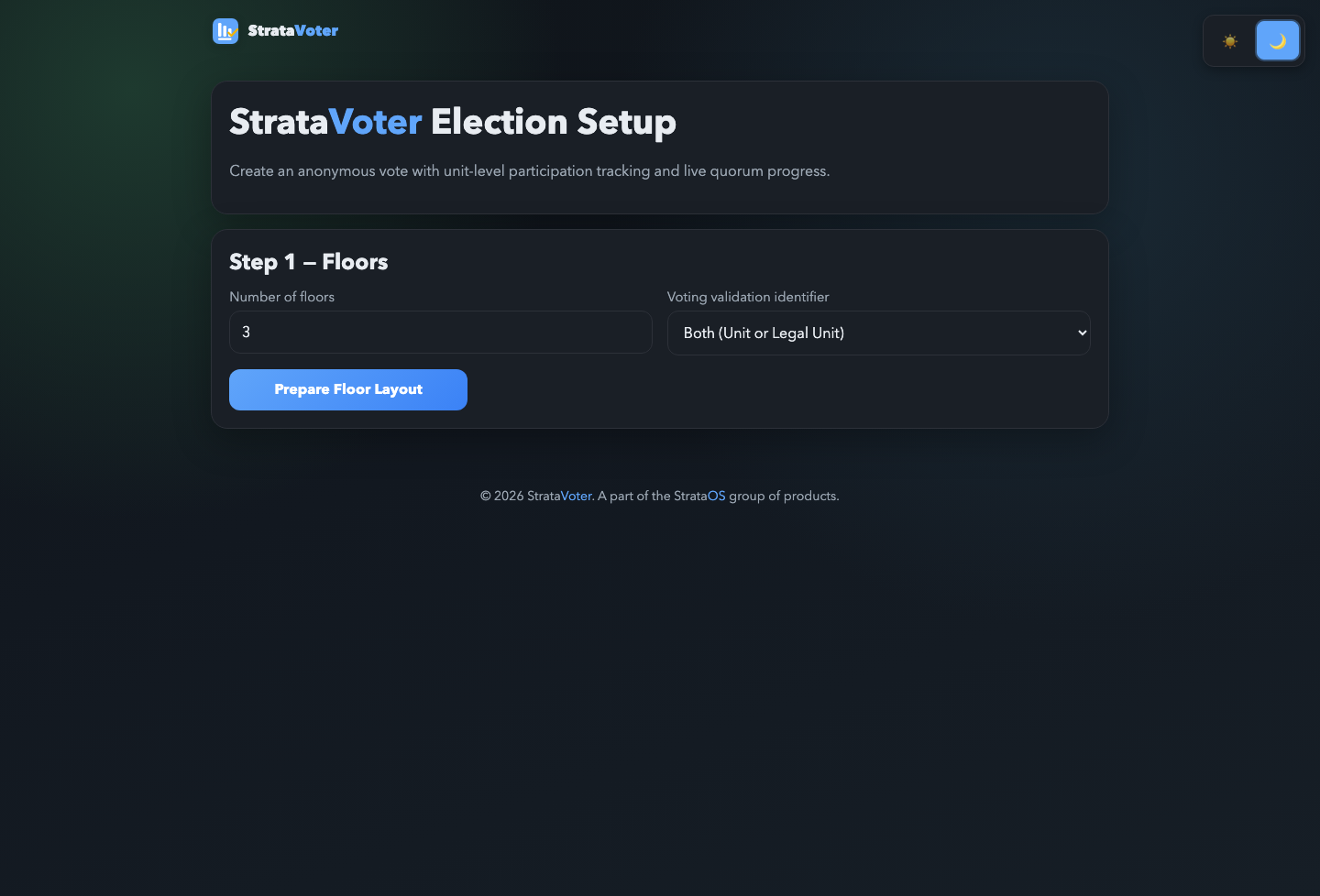 StrataVoter setup page screenshot