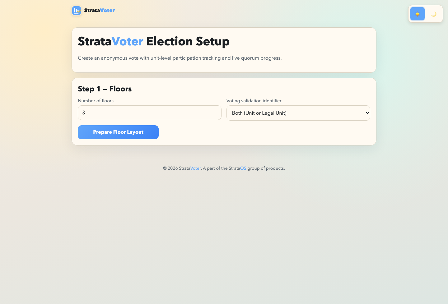 StrataVoter setup page screenshot