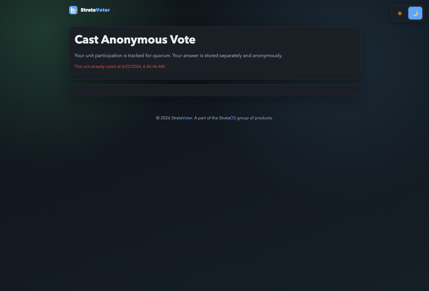 StrataVoter voting page screenshot