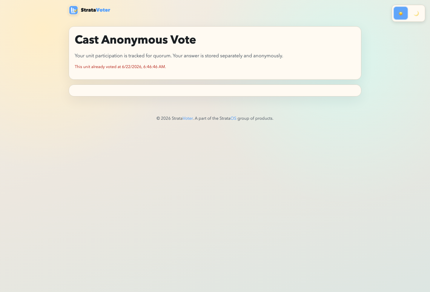StrataVoter voting page screenshot